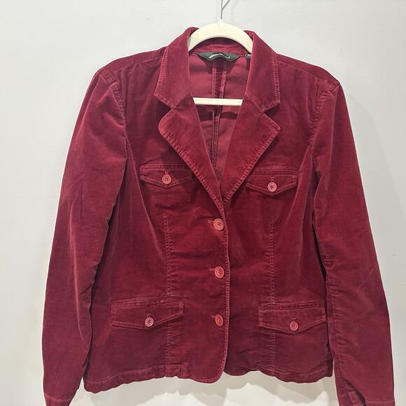 Eddie Bauer Velour Velvet Jacket Women Size Large Red Button Unlined Long Sleeve - Picture 1 of 8